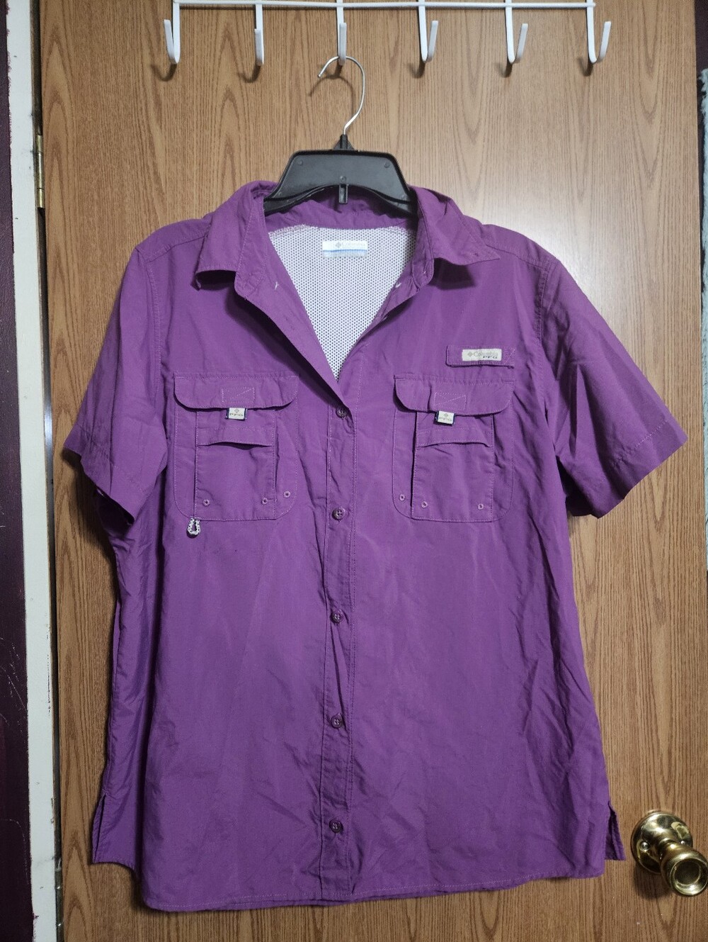 Columbia PFG Fishing Shirt Womens Large Purple Short Sleeve Outdoor!